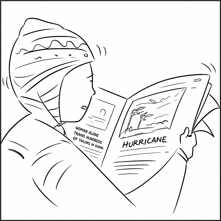 Lady reading newspaper sketch