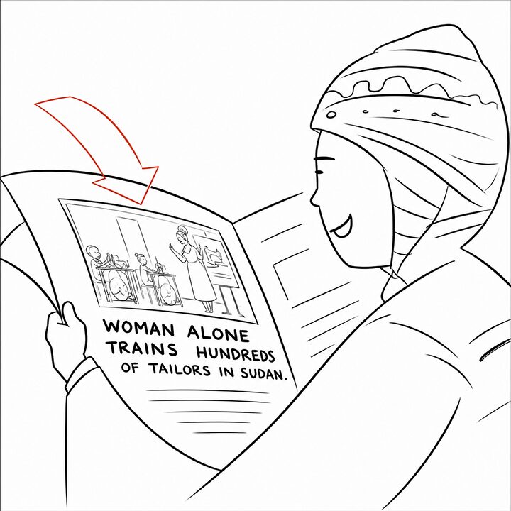 Reading newspaper sketch